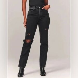 Abercrombie & Fitch The Dad High Rise Distressed Charcoal Black Jeans 28/6L